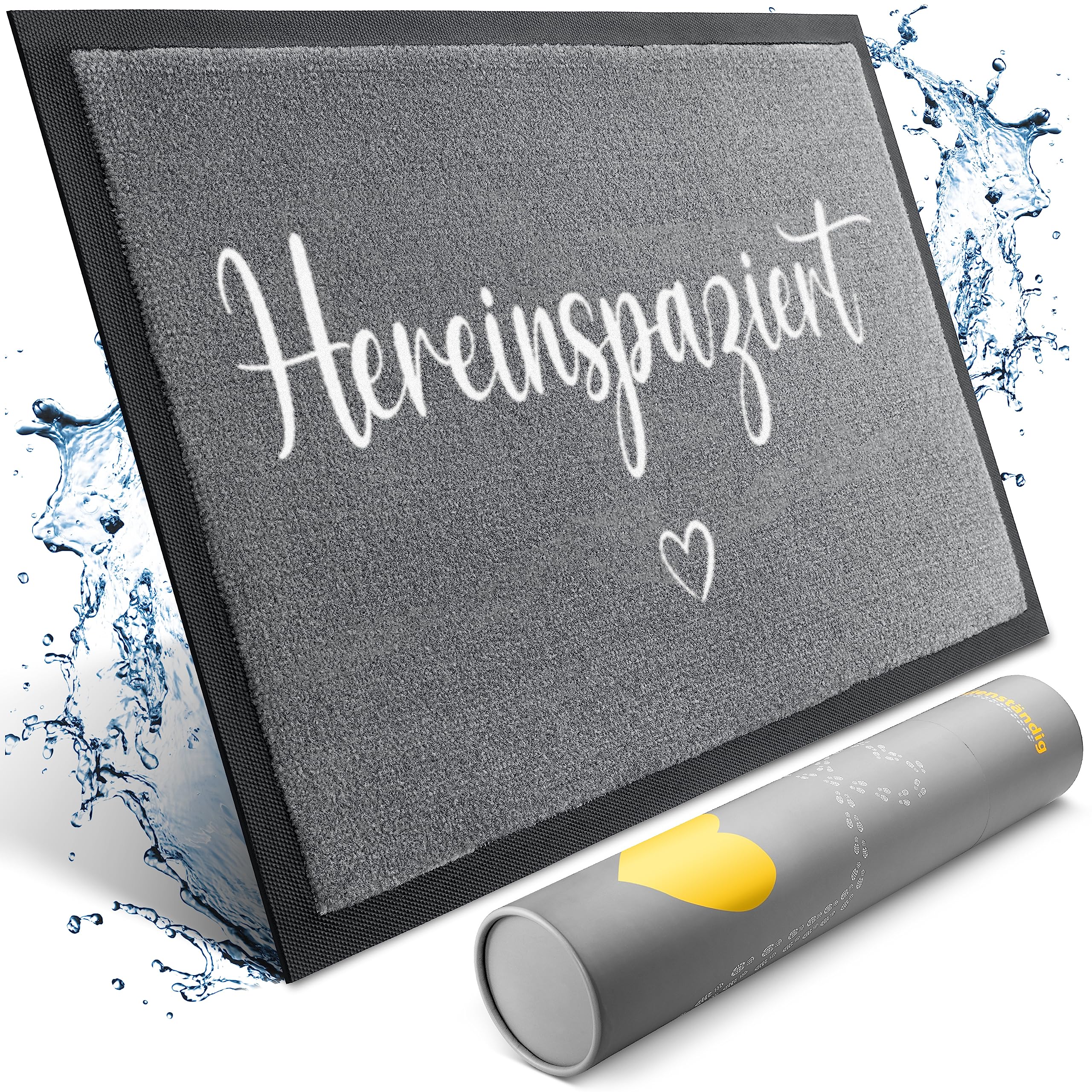 Bodenständig Hereinspaziert Fußmatte [Waschmaschinenfest] in 40x60cm - optimale Größe für die Haustür. Schmutzfangmatten innen, Welcome mat Spruch und Herz