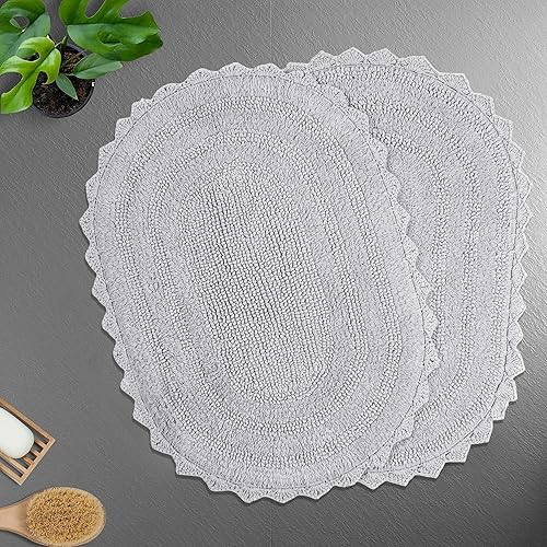 Miniatura 1 de TreeWool - Alfombras de baño con borde de ganchillo reversible en algodón de felpa (paquete de 2)