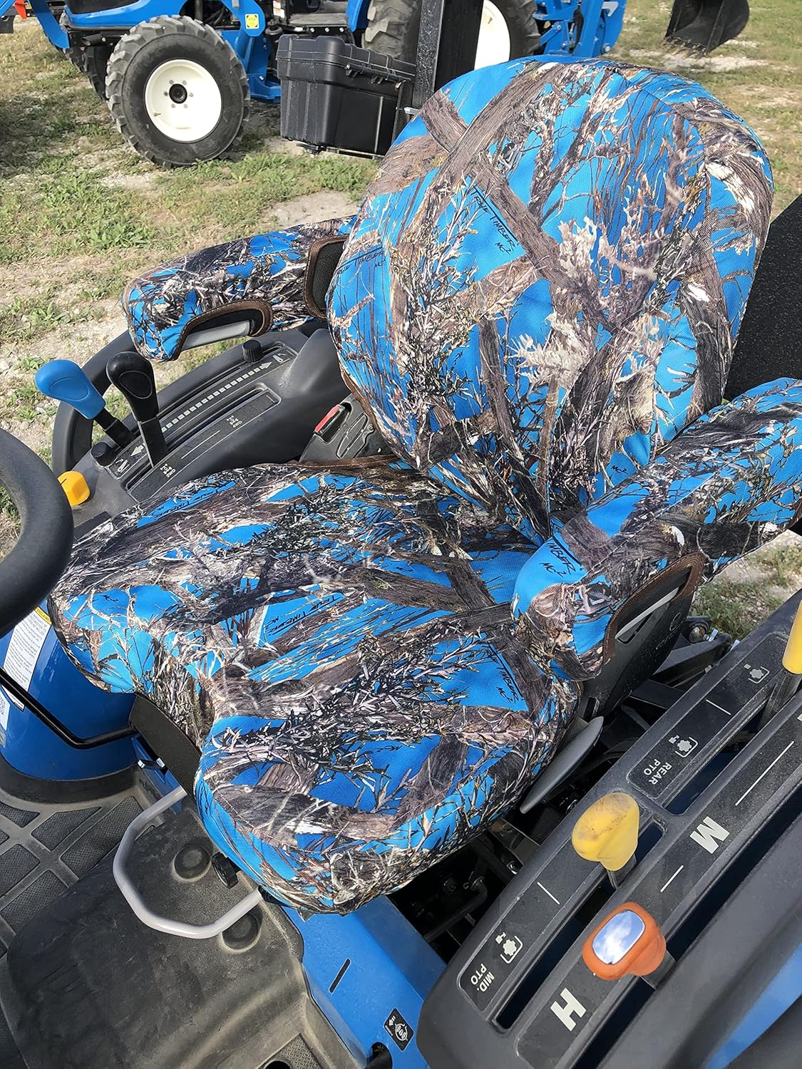 Durafit Seat Covers, LS MT2 25s Tractor Blue Camo Waterproof Seat Covers for Tractor, Check Picture Matches Your Seats. Two Piece seat with ARMRESTS Covers