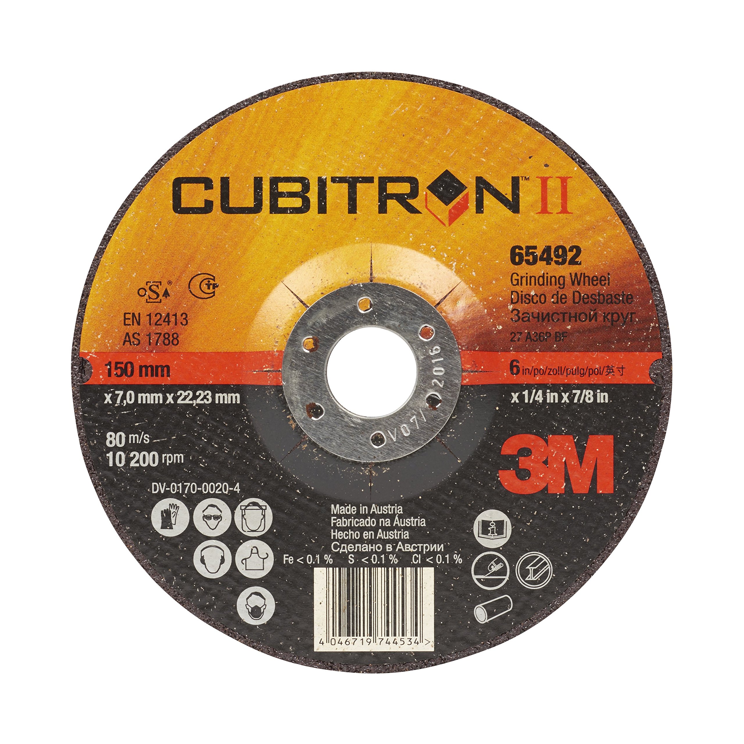 3M 94001-Q Cubitron II Schruppscheibe, 2 Generation, 36+, Typ 27, 150 mm, 7,0 mm, 22,23 mm (10-er Pack)