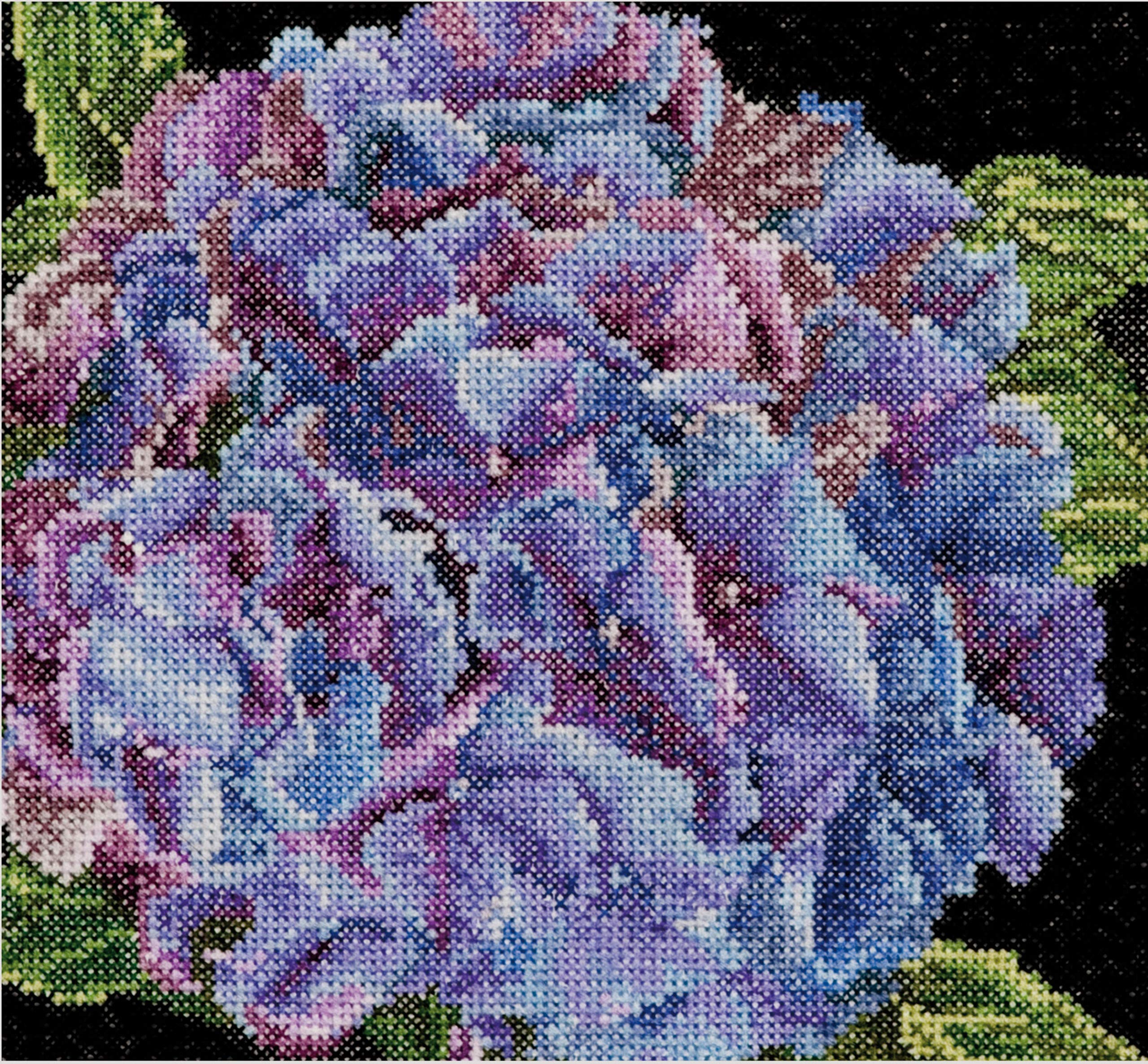 Thea Gouverneur - Counted Cross Stitch Kit - Hydrangea - Aida - 18 Count - Embroidery Kit for Adults - DMC Embroidery Threads and Other Cross Stitch Supplies Included - 497A
