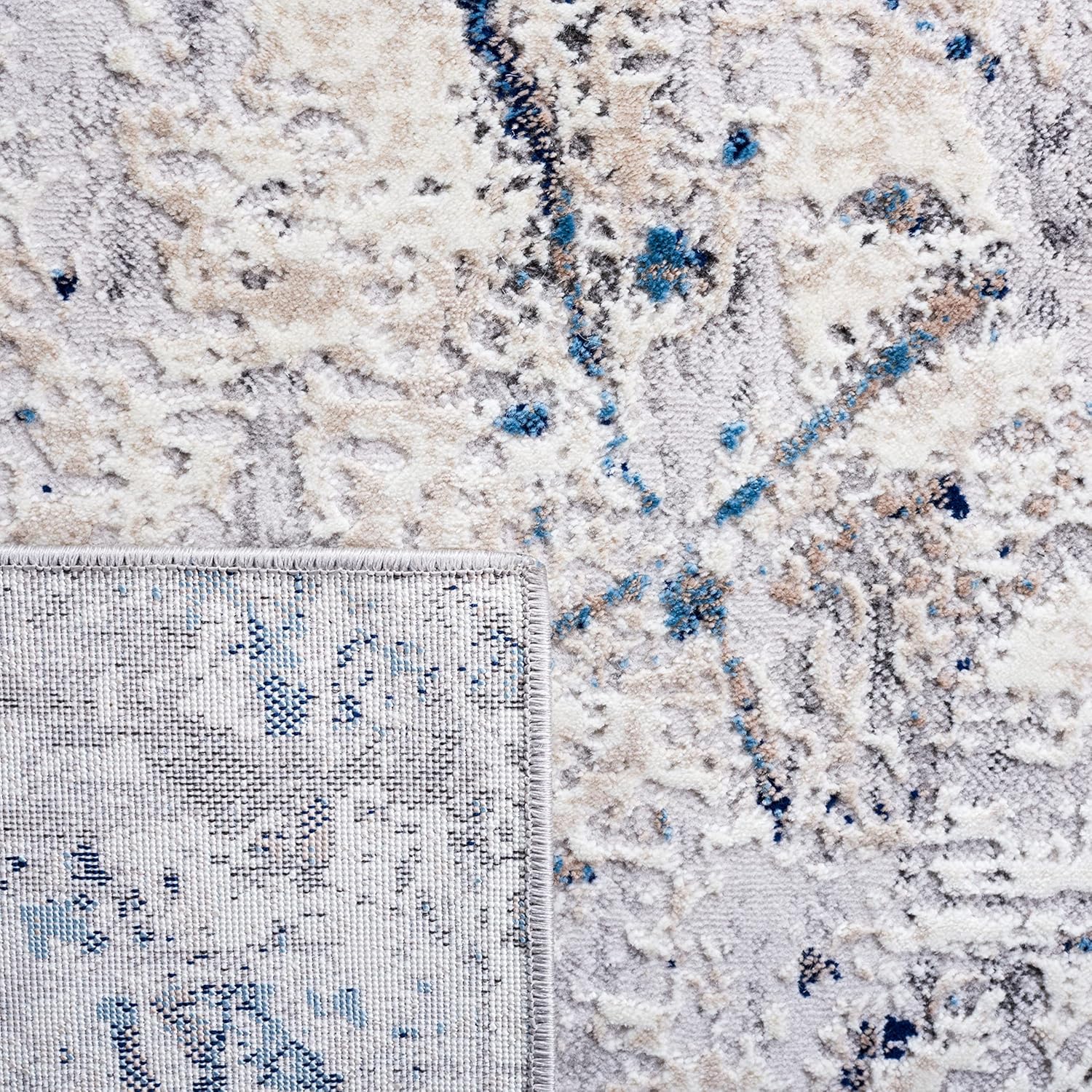 SAFAVIEH Vogue Collection Area Rug - 6'7" Square, Blue & Ivory, Modern Abstract Design, Non-Shedding & Easy Care, Ideal for High Traffic Areas in Living Room, Bedroom (VGE150M)