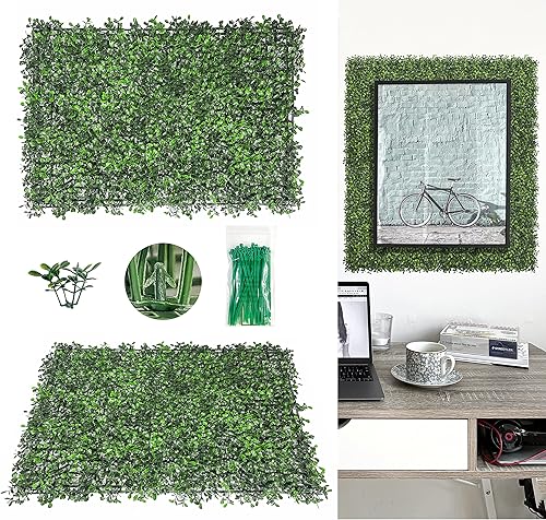 Bybeton Paneles de boj artificiales, planta de seto topiario, 16 x 24 pulgadas (24 piezas) anti-rayos UV, pared de césped sintético para pared