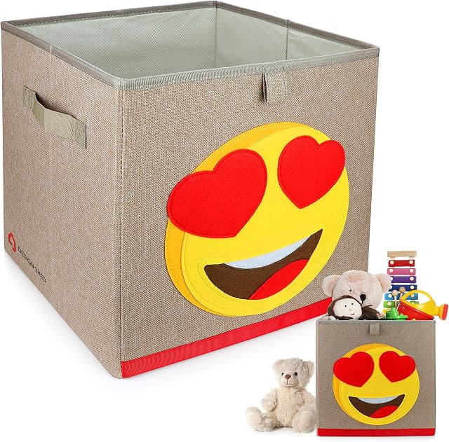 Toy Storage Kids Toy Box Unit with Emoji Design, Childrens Cube Storage unit, Kids Storage box, Toy Boxes, 33cm square, Nursery furniture, Organizer for Children's Room, Emoji Laughing Heart box.