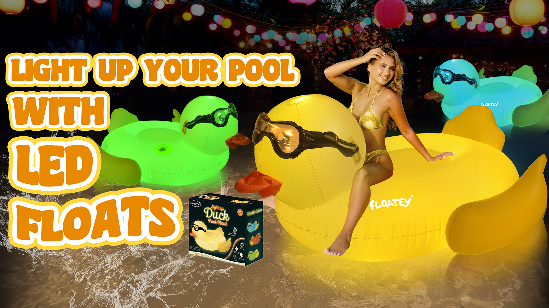 Watch Giant Inflatable Duck Pool Float with Lights - 65 Inches on