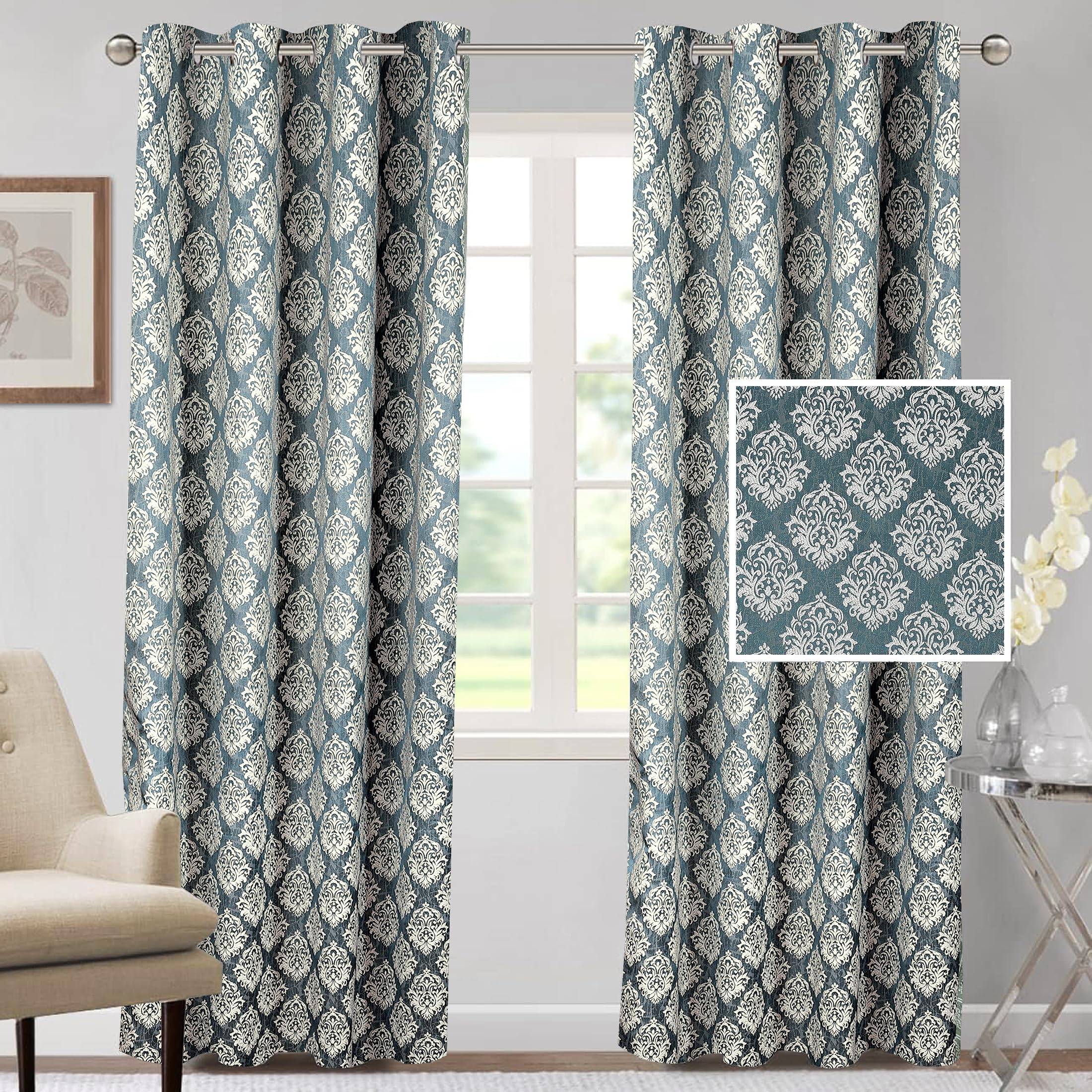 Cortina Polyester Long Door Curtains 9 Feet 250GSM - Jacquard Printed Light-Filtering (70-80% Room Darkening) Curtains for Bedroom, Office, Living Room & Hallway (Pack of 2, Light Grey) discount deal