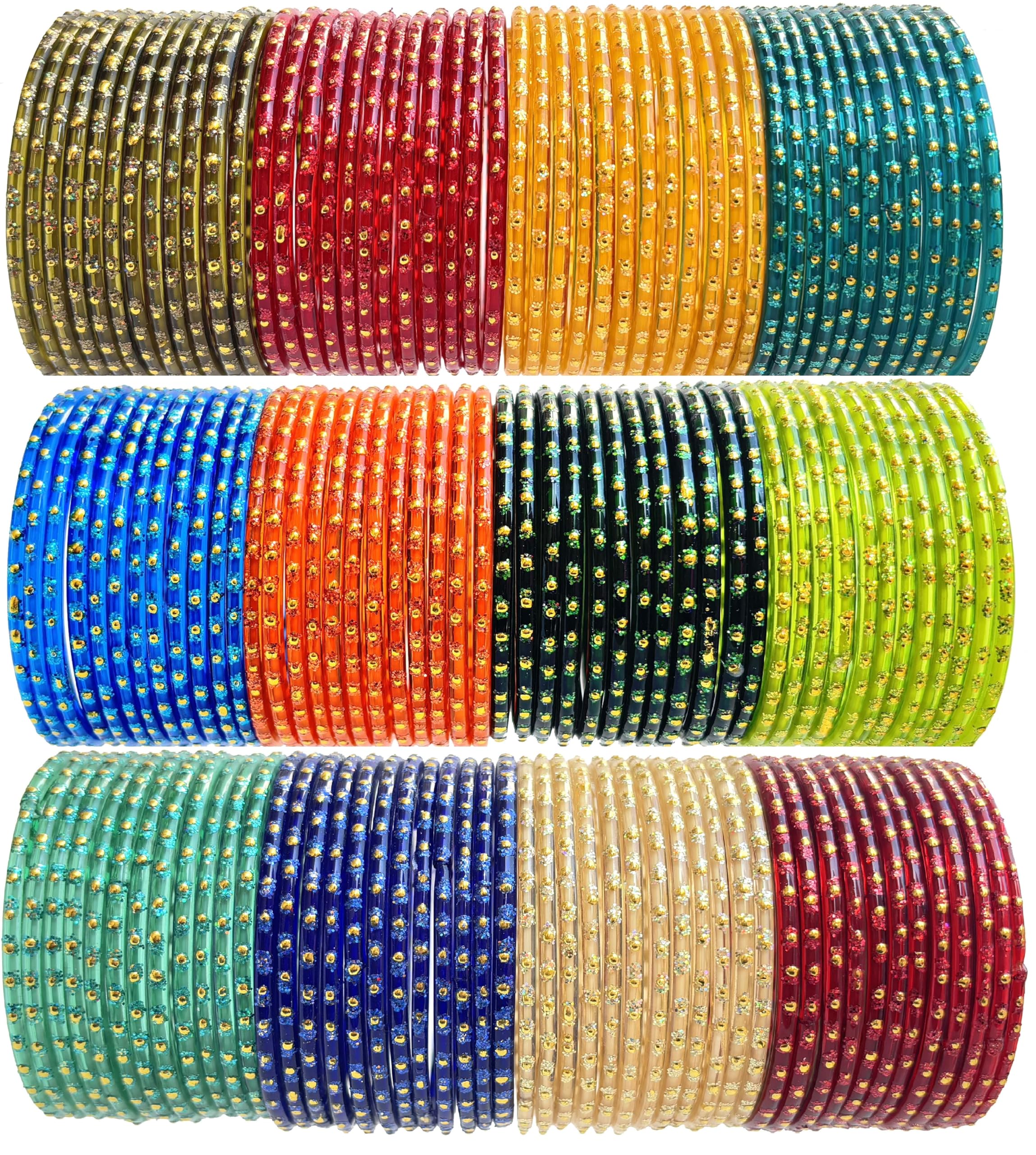 Hand KkraftsMulticolor glossy finish glass bangle/chudi set of 144 in 12 unique color for women and girls