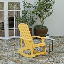 Merrick Lane Atlantic Adirondack Rocking Chair - Yellow - All-Weather Polyresin - UV Treated - Vertical Slats - for Indoor or Outdoor Use