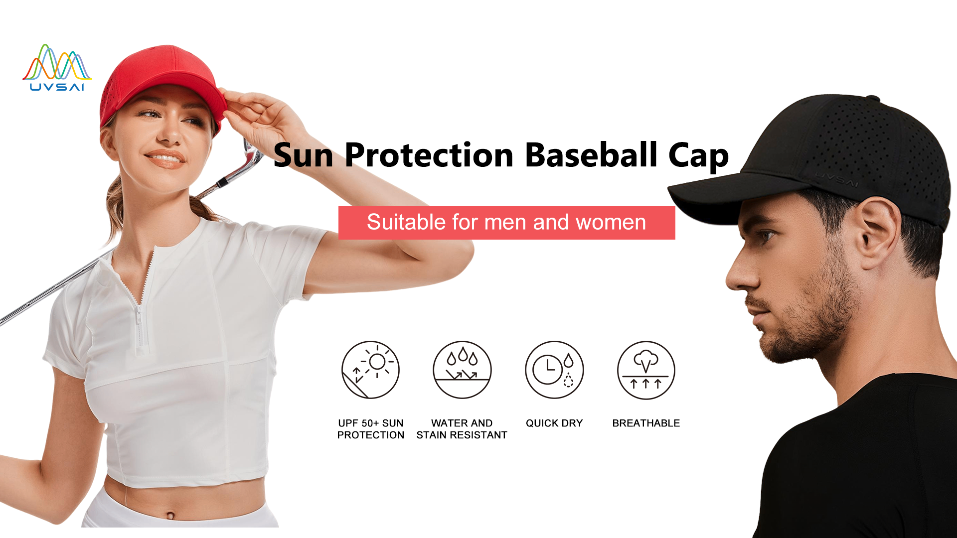 Women\'s 4-Way Stretch Performance Golf Baseball Cap with UPF 50+ Home Prefer UPF50+ Water Repellent Quick Dry Sun Hat for Men  main image 3