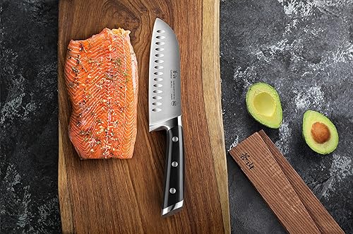 Miniatura 4 de Cangshan TS Series 1020687 Juego de cuchillos Santoku y funda de madera forjados de acero sueco 14C28N de 7 pulgadas