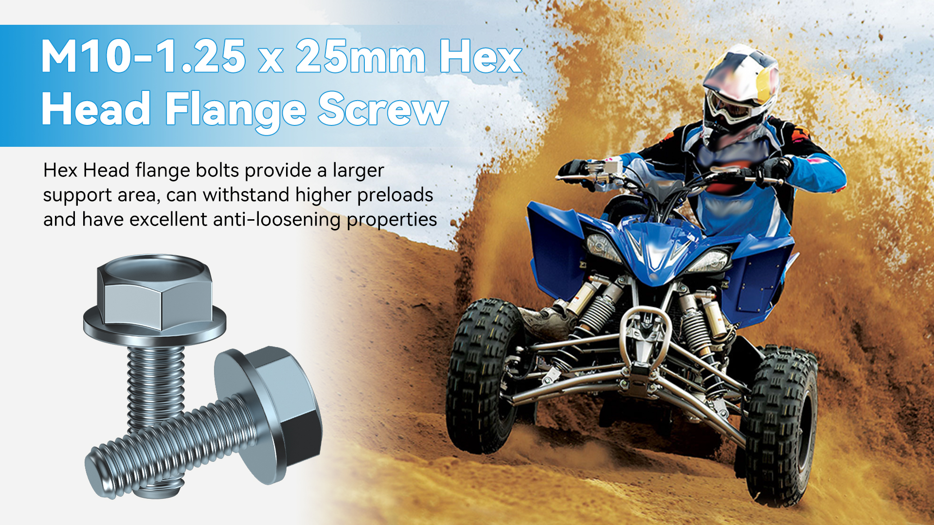 Image of EOPOAYI M10x1.25 Bolt M10-1.25 x 25mm Hex Head Flange Bolts Compatible with Most Brands of ATV UTV Quad 4 Wheeler Go Karts Mini Bike Truck Lawn Mower Snowmobile Pressure Washers Motorcycle Parts 10PCS