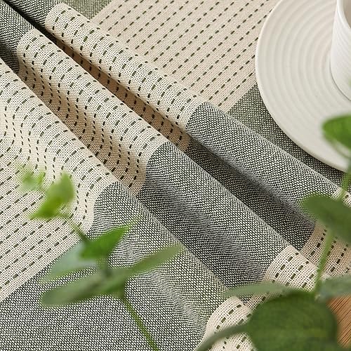 Miniatura 7 de Gernaice Camino de mesa de arpillera con borlas de 60 pulgadas de largo, estilo bohemio, a rayas anchas, camino de mesa de lino, accesorios de mesa