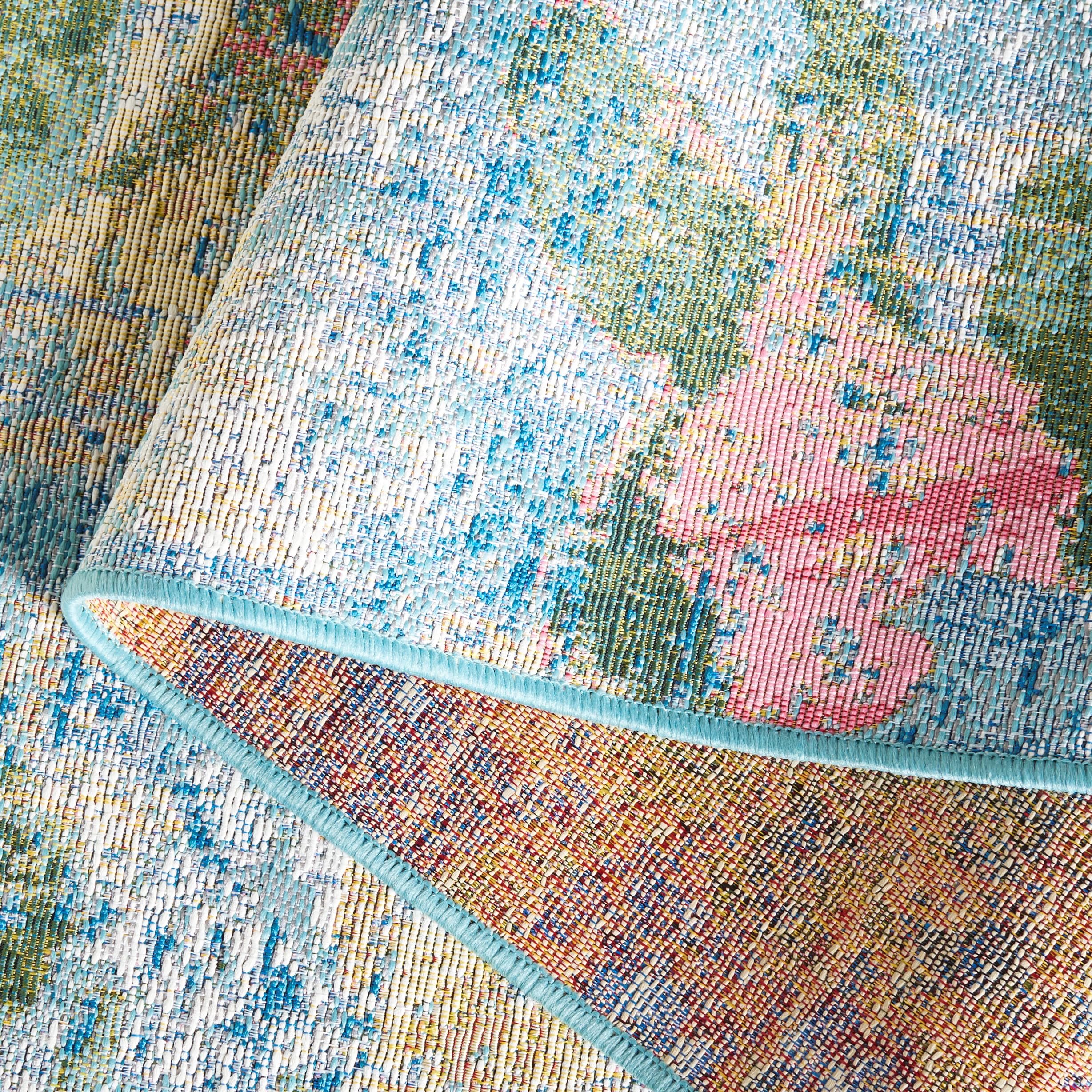 SAFAVIEH Tappeto Runner Barbados Tropicale Oro E Blu 70x20 Cm, Per Interno/esterno, Lavabile