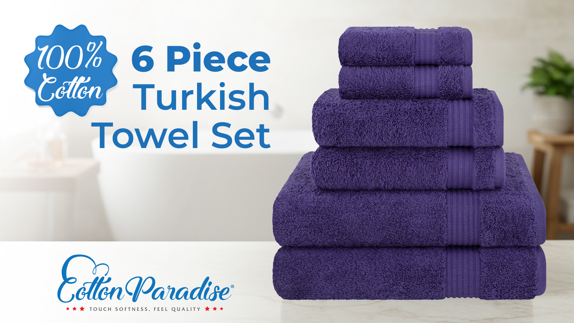 Amazon.com: Cotton Paradise 6 Piece Towel Set, 100% Cotton Soft