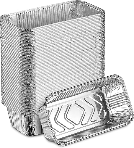 MontoPack Moldes desechables de aluminio, tamaño estándar profundo de 8.5 x 4.5 pulgadas, recipientes de pan de papel de aluminio extragruesos para