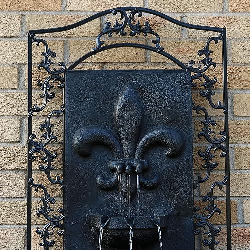 Miniatura 74 de Sunnydaze French Lily - Fuente de agua de pared Polystone de 33 pulgadas para exteriores, bomba sumergible eléctrica, acabado de piedra florentina