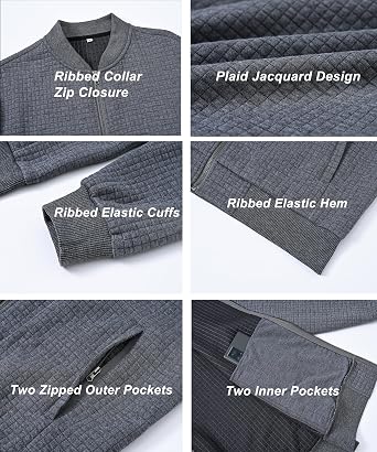 YuKaiChen Mens Lightweight Bomber Jacket Casual Plaid Jacquard Varsity Jacket Coat with Zipper Pockets