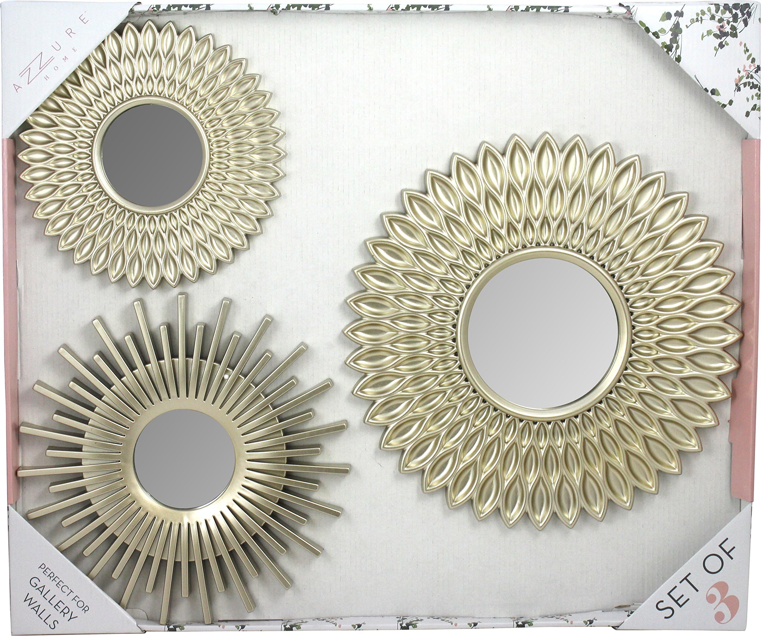 3 Piece Multiple Finish Sunburst Mirror Set, Wall Accent Display