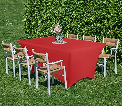 Miniatura 7 de CKE Mantel rectangular de 6 pies, paquete de 2 manteles ajustados de elastano, lavables, resistentes a las arrugas, mantel de patio para banquetes,