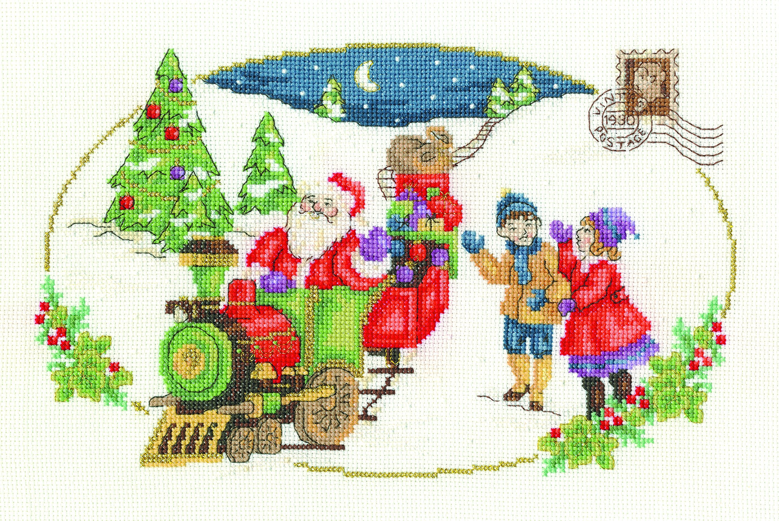 DMC Vintage Santa is coming Cross Stitch Kit, 100 Percent Cotton, Multi-Colour