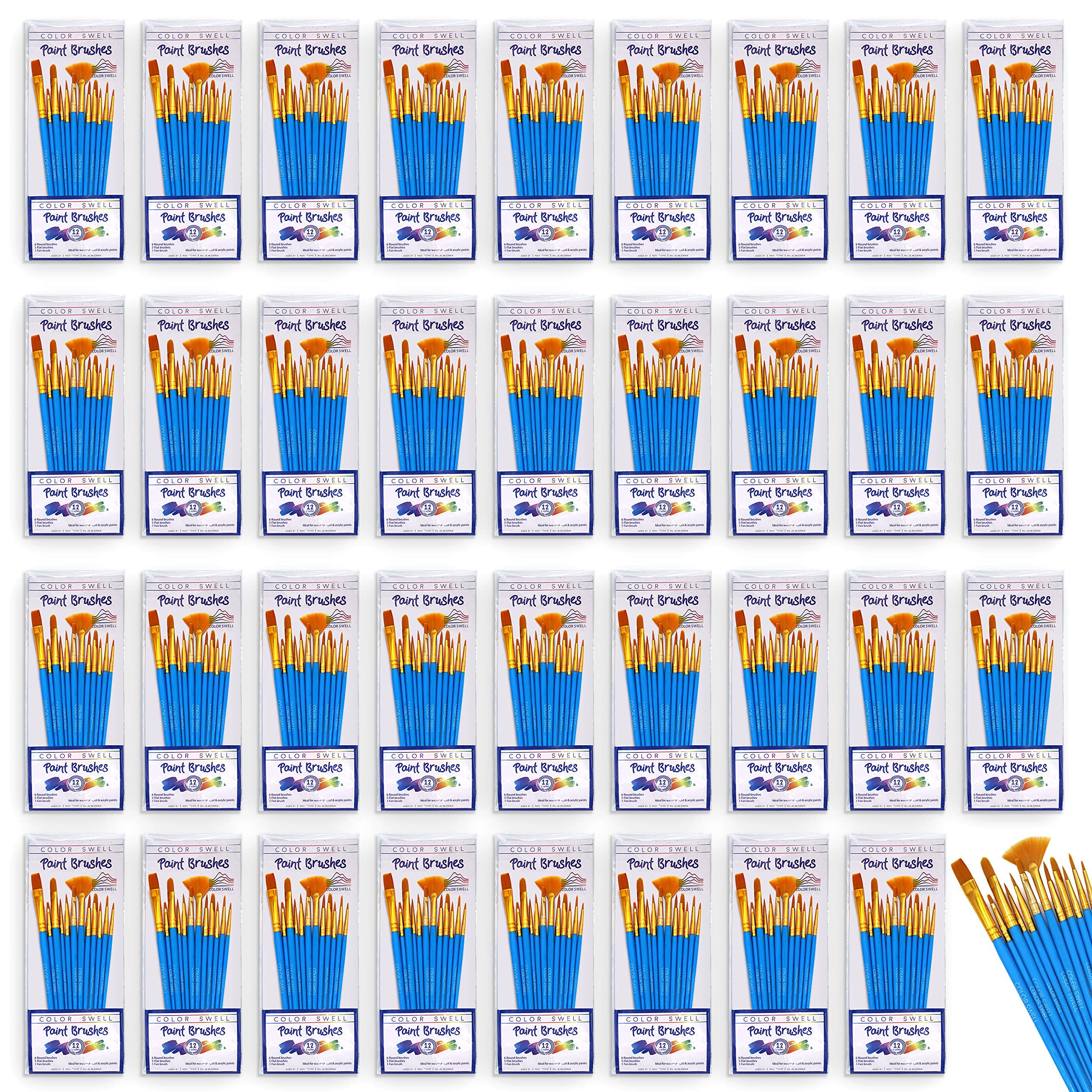 Color Swell - 12 pinceaux de peinture – Lot de 36