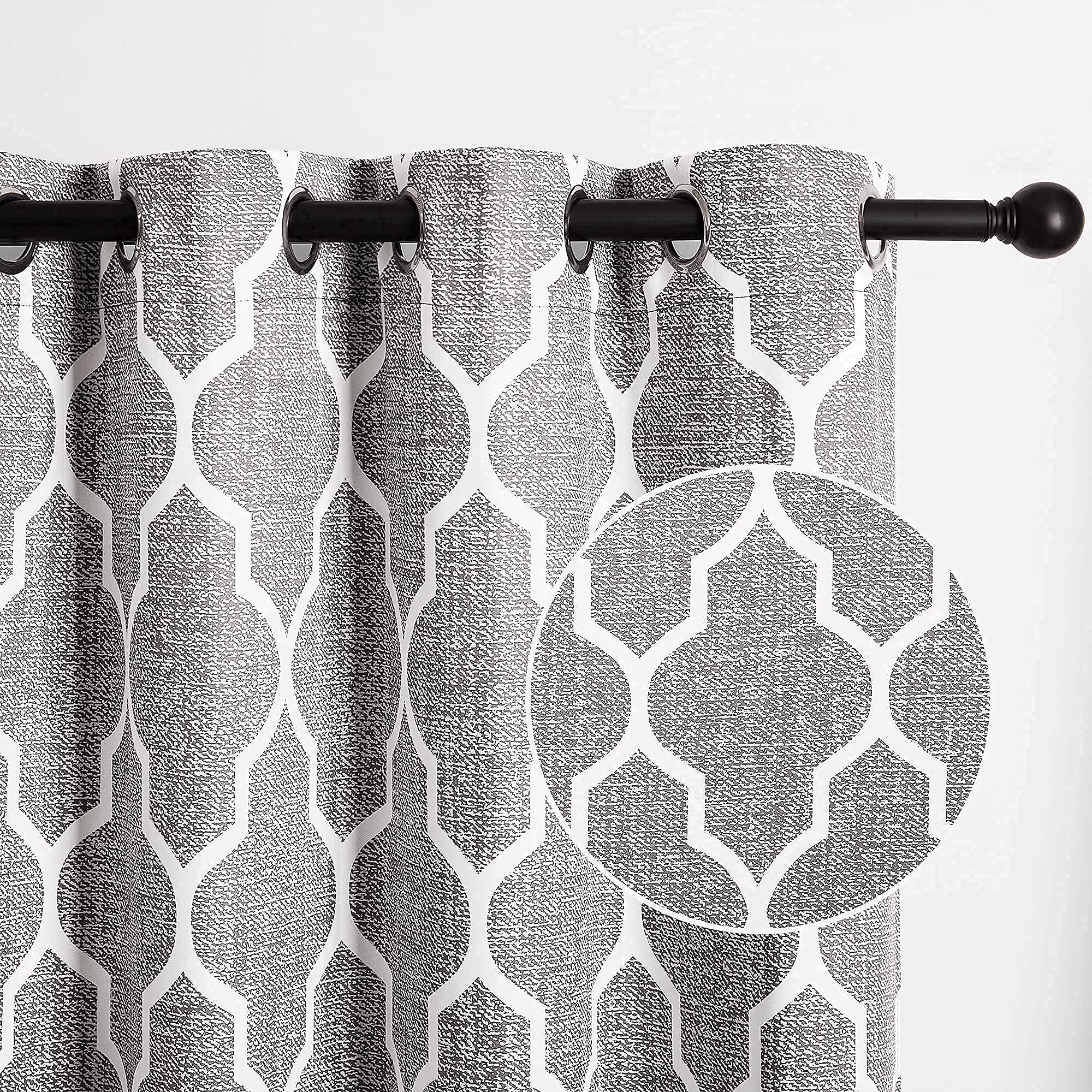 StangH Grey Blackout Curtains - 84 inches Long Sliding Door Curtains with Printed Morocco Geometric Pattern Room Darkening Bedroom Curtains for Home Decor/Dorm, W52 x L84, 2 Panels