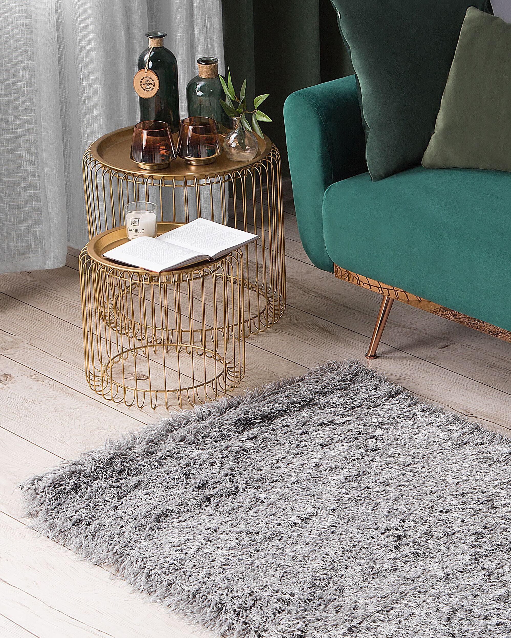 Tapis Shaggy Poil Long Gris Clair en Polyester et Coton pour Chambre ou Salon au Style Scandinave 80 x 150 cm Beliani