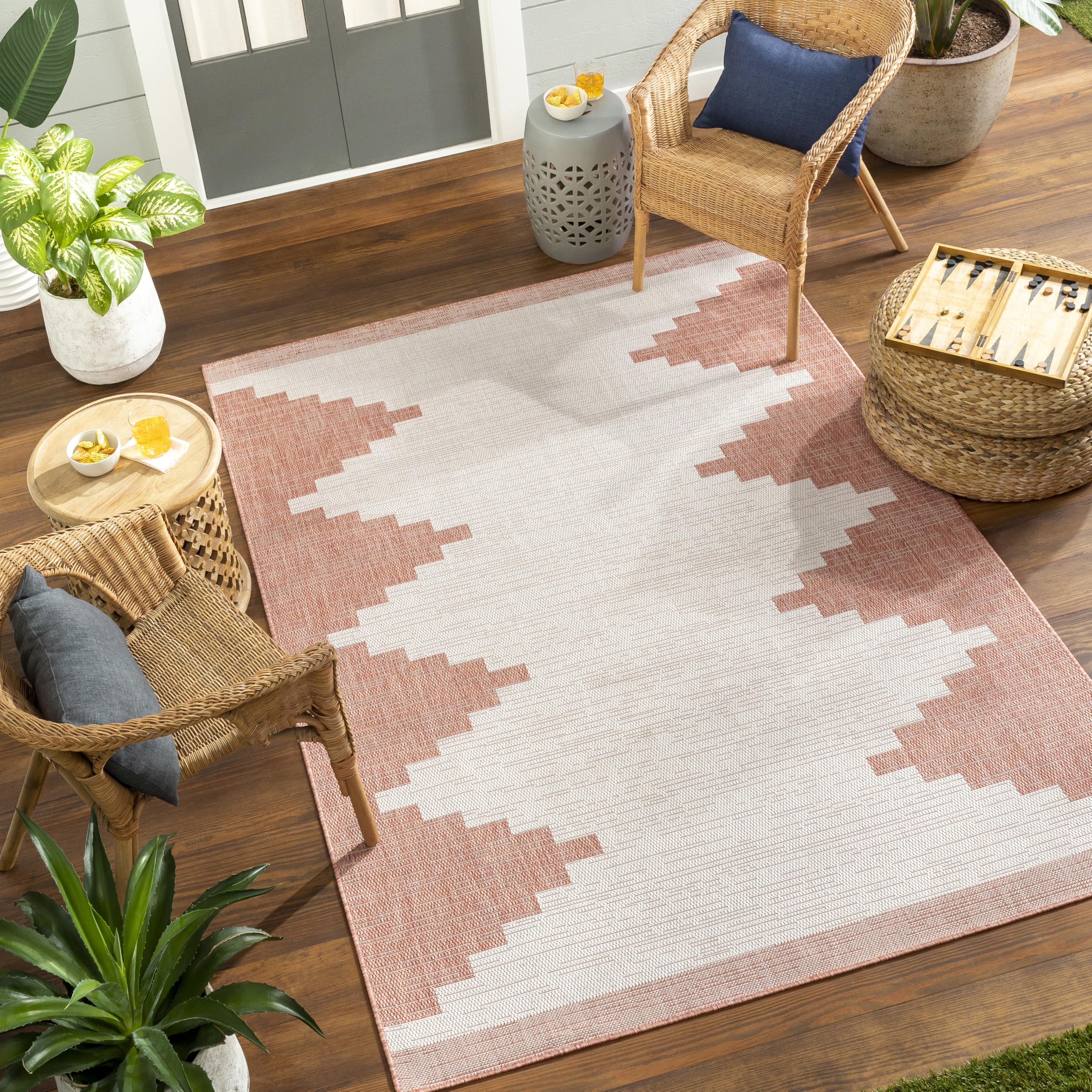 Livabliss Eagean-Global Pink Ivory Brown In- & Outdoor Rug 130 X 180 Cm Easy CareNon Shedding from B&Q