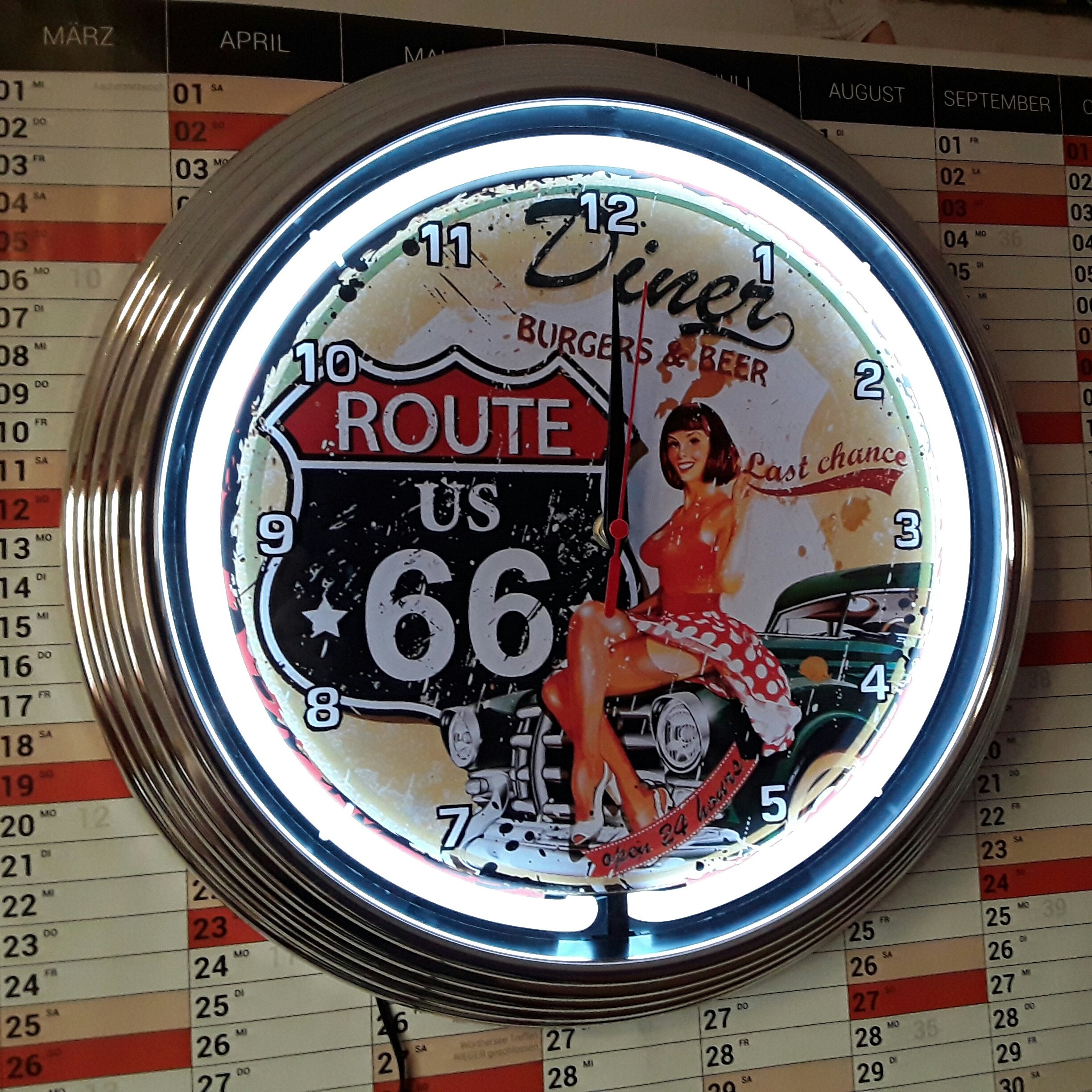 Đèn Neon 18 Inch America Route 66 Đèn Neon Màu Xanh Cổ Điển Quay Số Bằng Nhựa Đồ