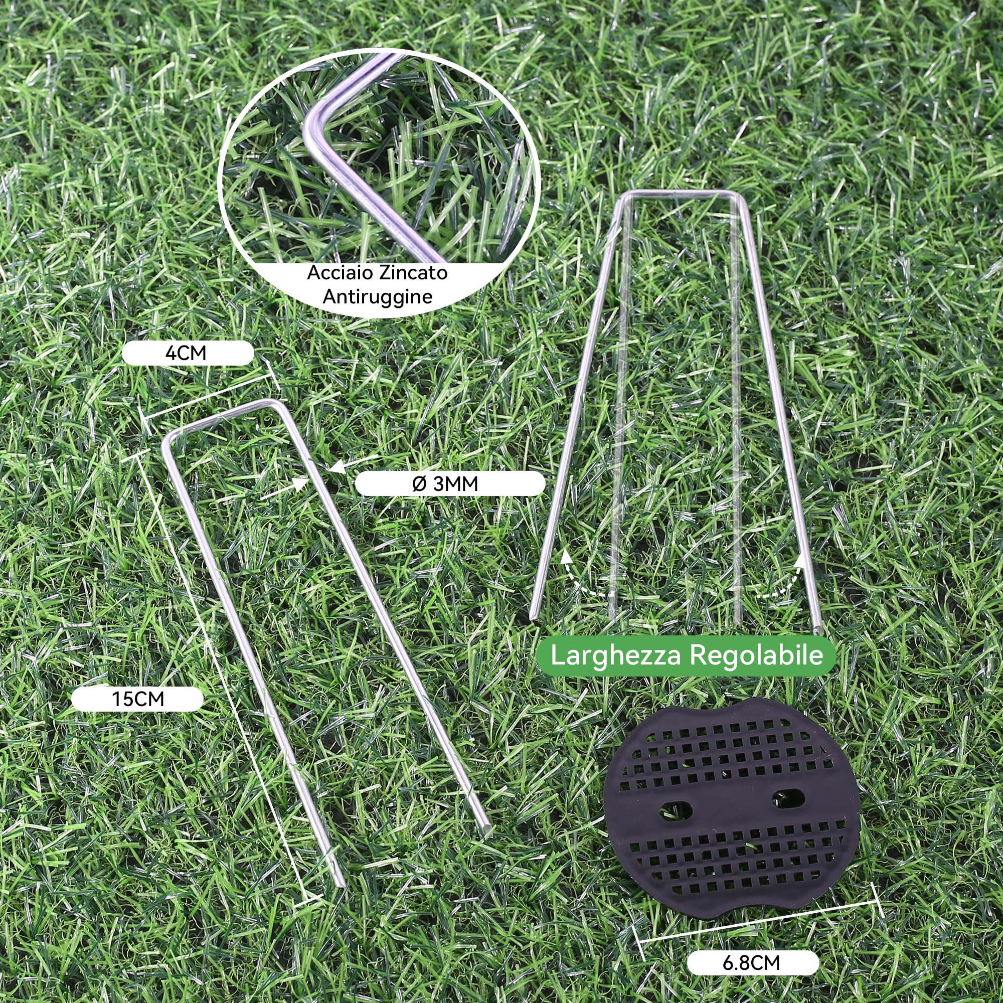 50 Pezzi 15cm Ø 3mm Spilli da Giardino Resistenti con 50 Pezzi di Guarnizione - Chiodi in Acciaio Zincato per Fissare Paletti per Ancorare Tessuto Antierba Reti e Tubi con 1 Uncino a Punta