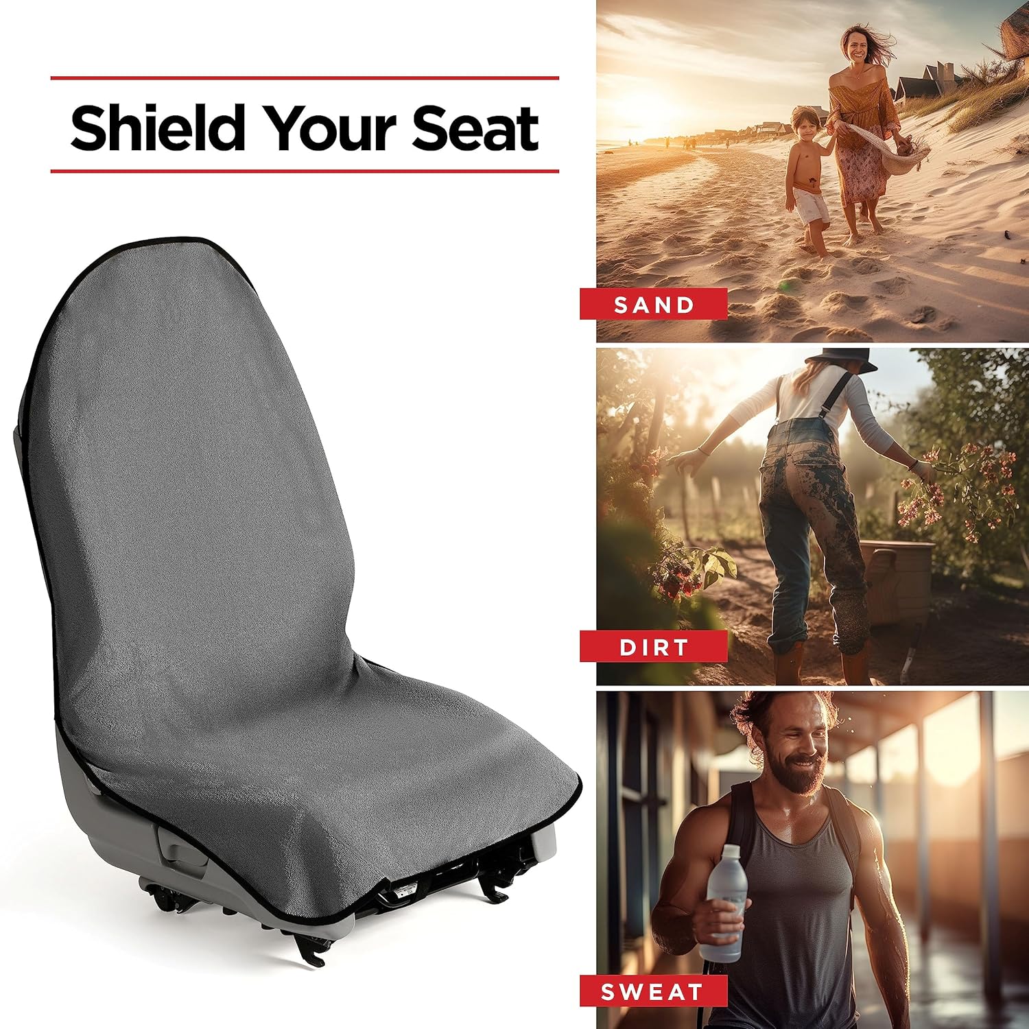 lebogner Car Seat Towel Cover for Post Gym Workout, Running and Swimming, 2 Pack Universal Fit Anti-Slip Waterproof Sweating Bucket Seat Protector for Cars, SUVs and Trucks, Grey