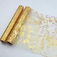 Snowkingdom 2-Pack Gold Sequin Glitter Table Runners 11x108" - Metallic Foil Mesh Rolls for Weddings, Parties, Christmas Decor