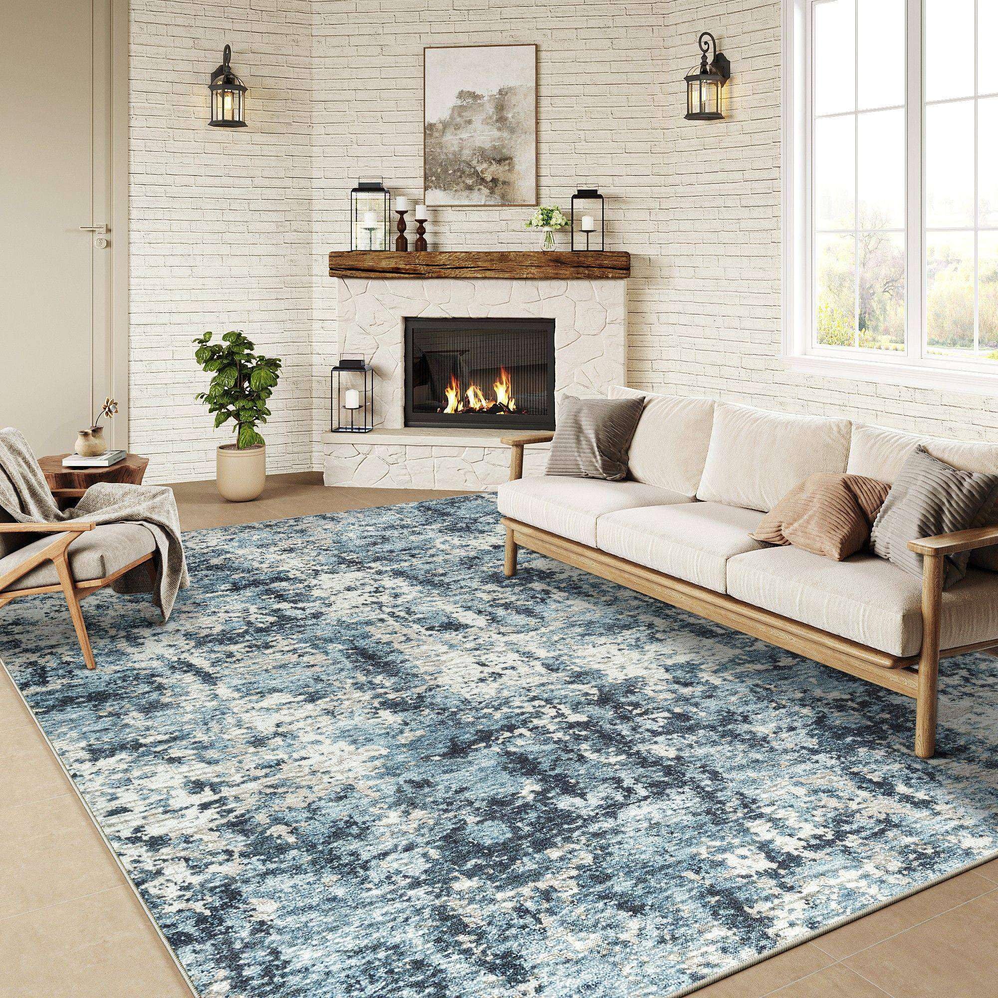 8x10 Abstract Machine Washable Rugs Gray Large Area Rug 3D Textured Rug Low Pile Carpet Distressed Throw Aesthetic Rug Bedroom Living Room Office Dining Room Kitchen Laundry Room
