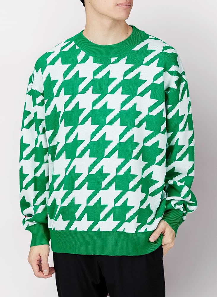 パーリーゲイツ春シーズンメンズ クルーネックニット 千鳥格子柄吸水速乾性セーター パーリーゲイツ春シーズンメンズ クルーネックニット 千鳥格子柄