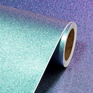 Livelynine Glitter Wallpaper Peel and Stick Blue Teal Green Iridescent Glitter Contact Paper for Cabinets Drawers Countertops Wall Desk Counter Top Cover 15.8x78.8 Self Adhesive Vinyl Wrap for Cricut