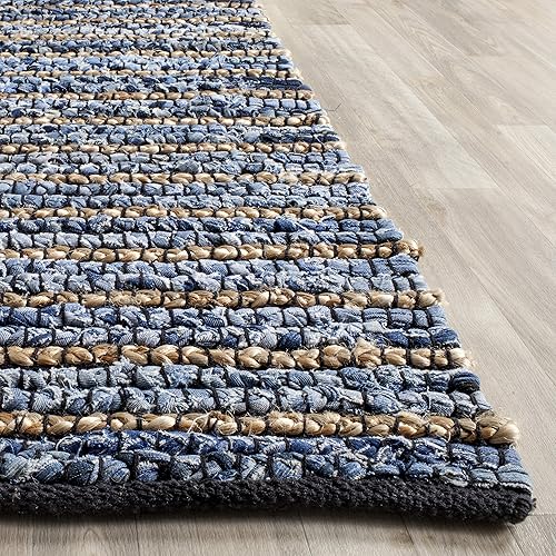 Miniatura 6 de SAFAVIEH Cape Cod Collection - Alfombra decorativa de 2 x 3 pies, azul y natural, hecha a mano de tejido plano, yute trenzado y algodón, ideal para