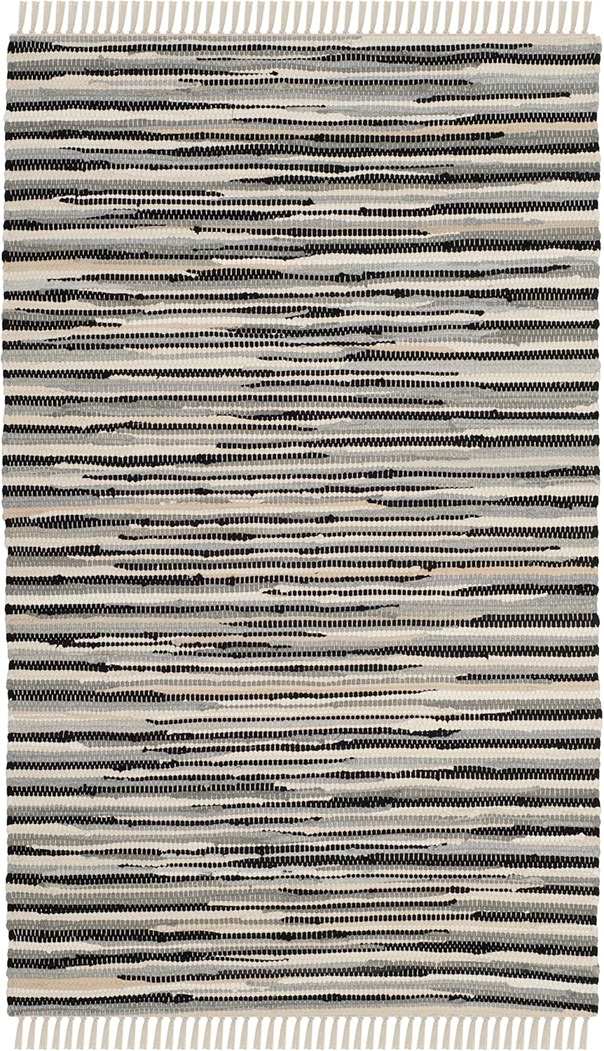 SAFAVIEH Rag Rug Collection Accent Rug - 3' x 5', Black & Multi, Handmade Boho Stripe Cotton, Ideal for High Traffic Areas in Entryway, Living Room, Bedroom (RAR129Q)