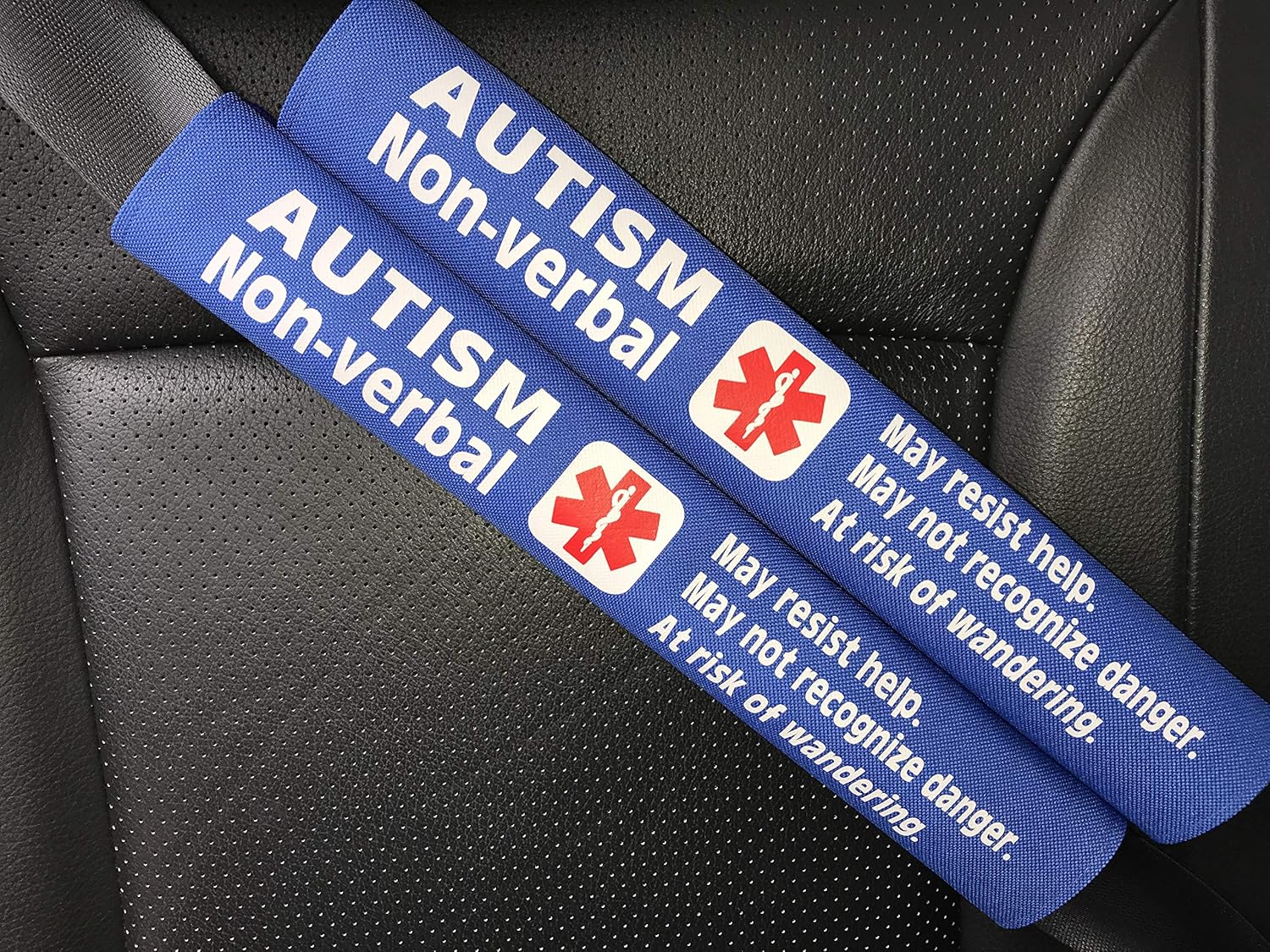2 Pack Autism Non-Verbal Medical Alert Seat Belt Covers (Royal Blue)