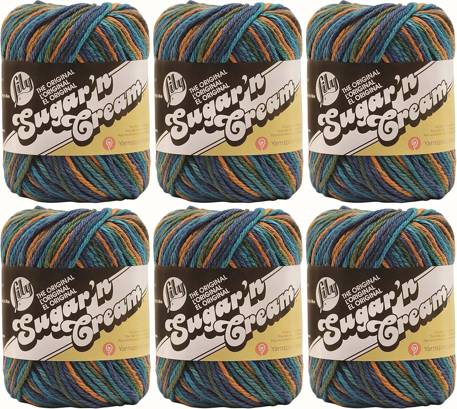 Bulk Buy: Lily Sugar'n Cream Yarn 100% Cotton Solids and Ombres (6-Pack) Medium #4 Worsted Plus 5 Lily Patterns (Capri Ombre 02747)