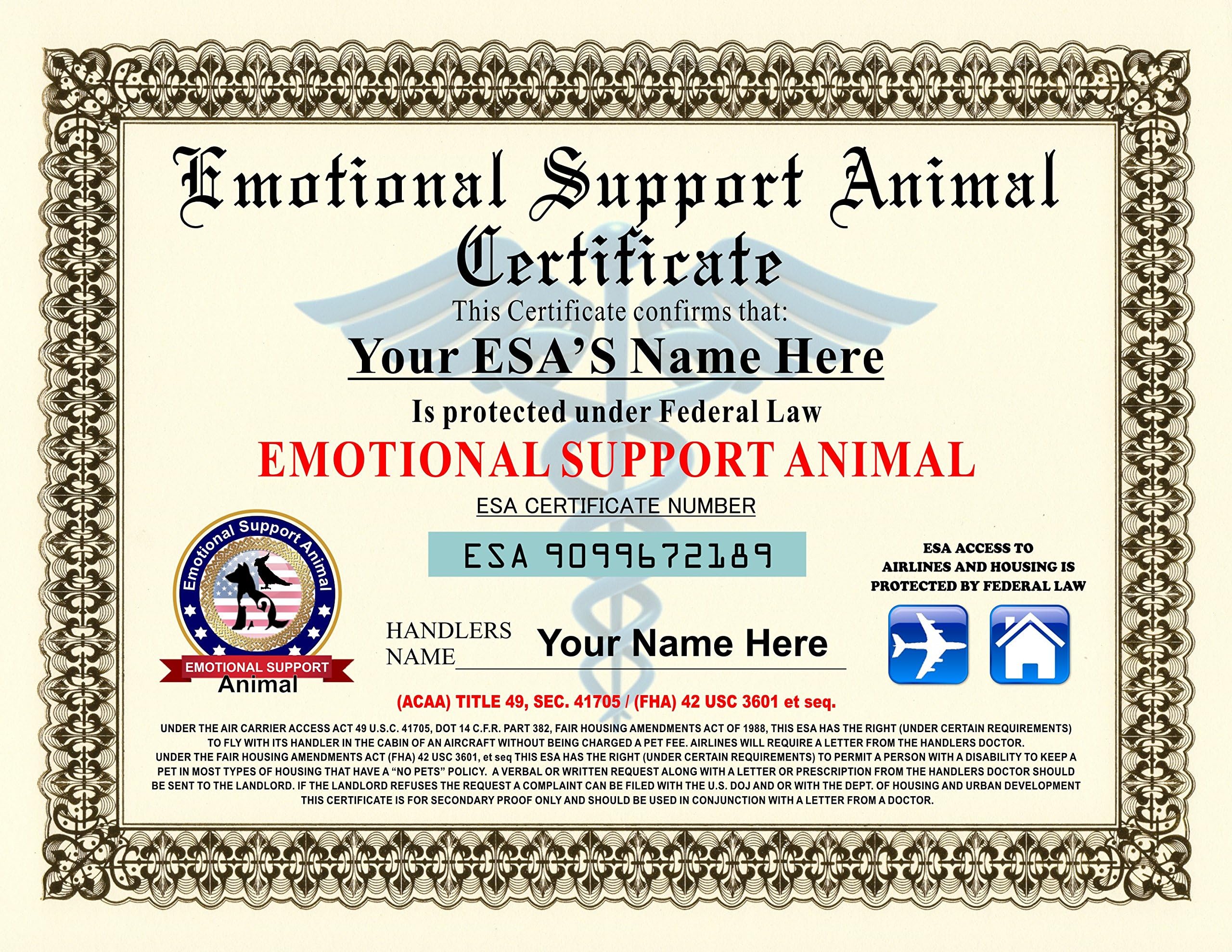 Innovative ID Cards Emotional Support Animal Certificate - Customizable with Pets/Handlers Name