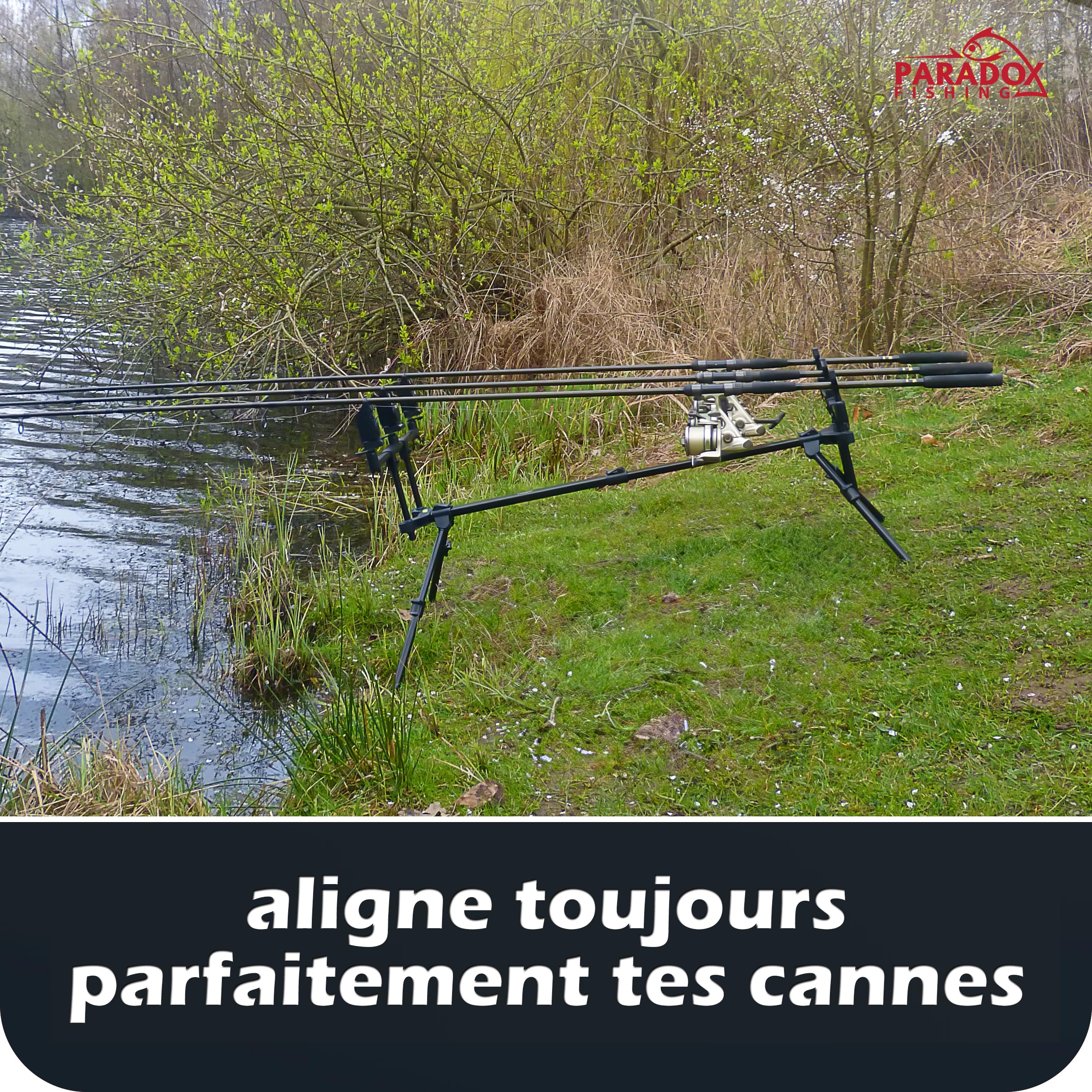 Paradox Fishing Rod Pod 3 Cannes à pêche – Flexible réglable – Rod pod Peche Carpe Support de Canne à pêche à la Carpe