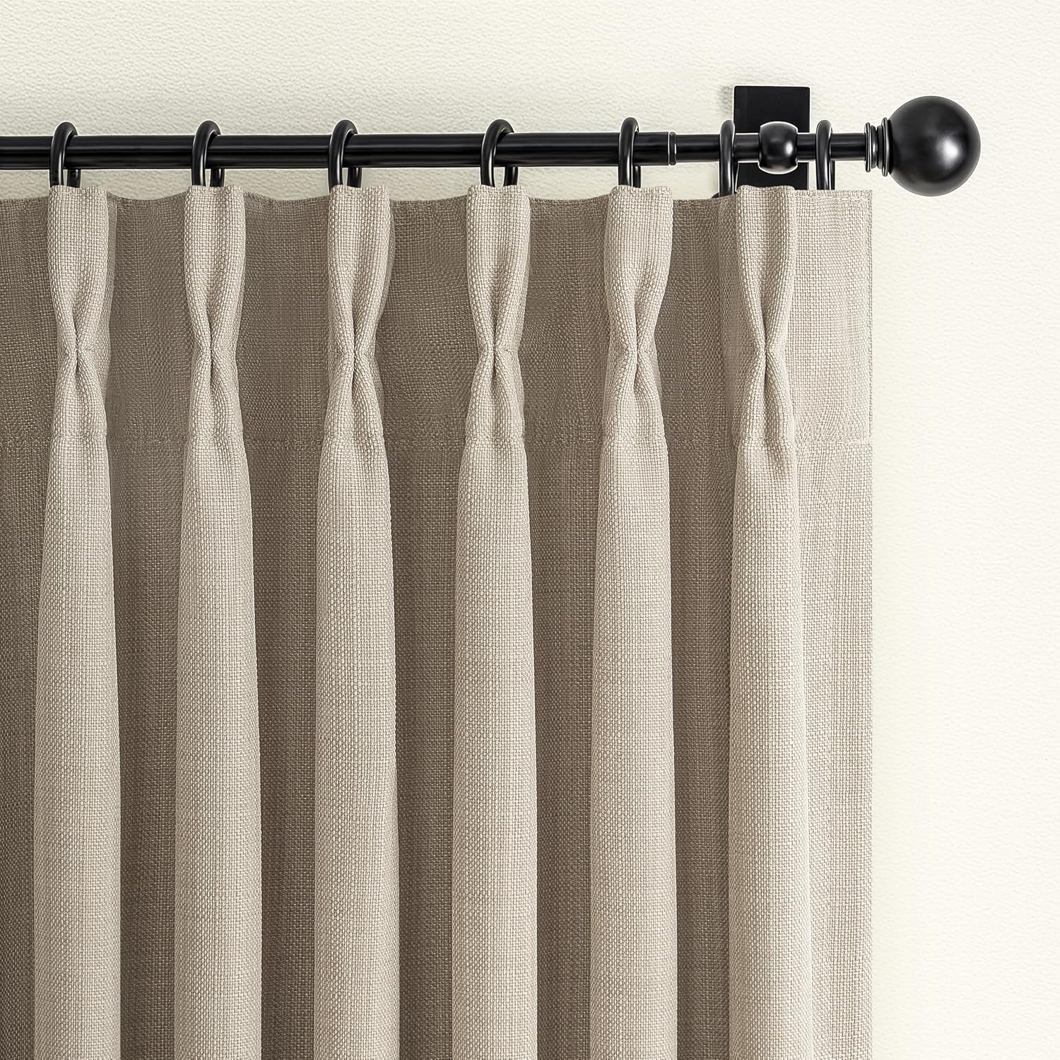 Greyish Beige Extra Long Black Out 108 Inch Curtains for Bedroom, Modern Pinch Pleated Textured Linen Light Blocking Window Drapes 2 Panels Set with Hooks Rings for Dining Room 9 FT Taupe Large Burg Burlywood Birch 40"W x 108"L (Pack of 2)