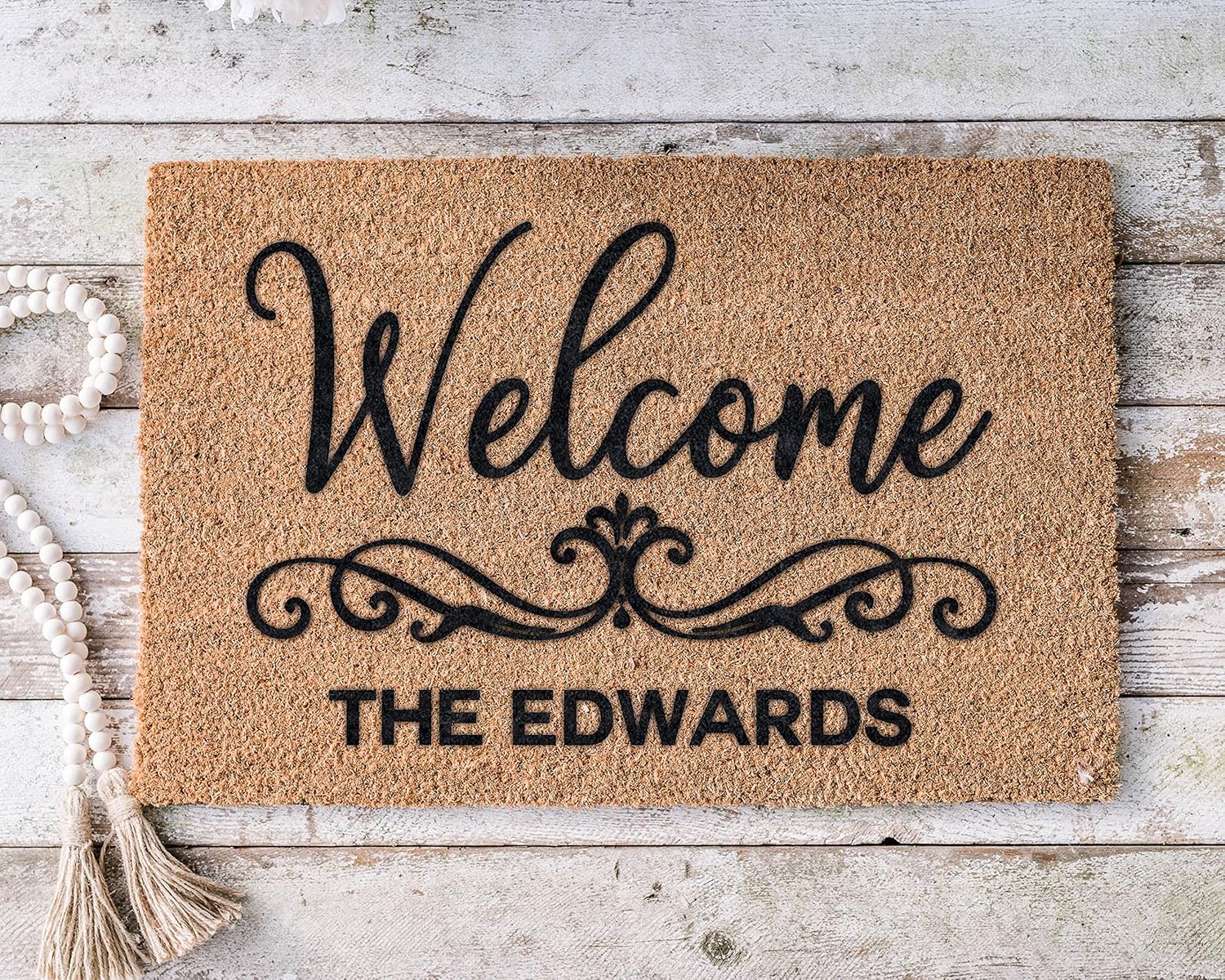MRC Wood Products Personalized Welcome Scroll with Last Name Coir Coconut Husk Doormat Door Mat 18x30 or 24x36 (24"x 36")