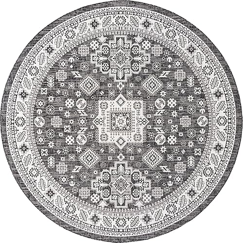 Miniatura 391 de Rugs.com Outdoor Aztec Collection Alfombra – 4 x 6 pies alfombra de tejido plano gris carbón perfecta para salas de estar, grandes comedores, planos