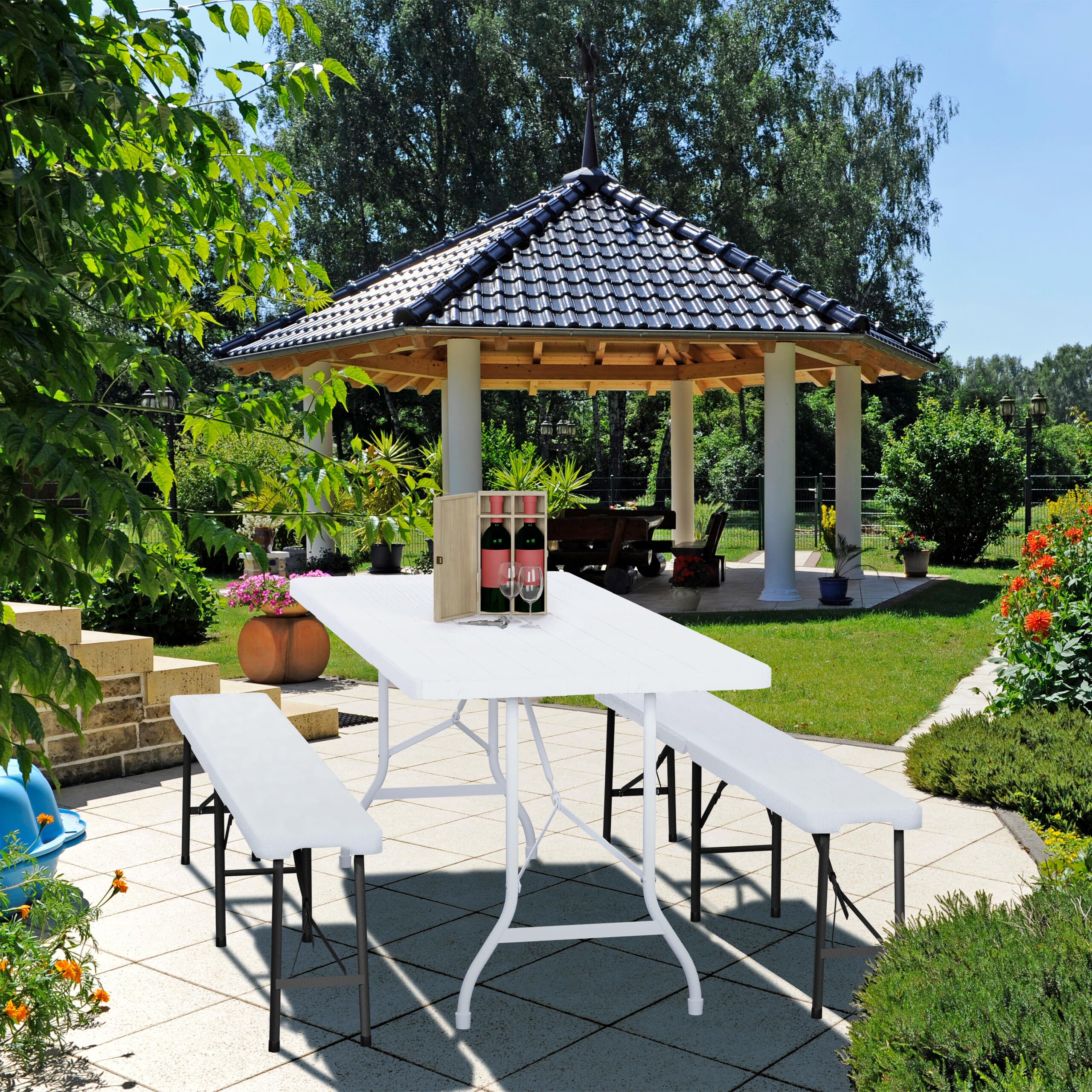 Panchine Pieghevoli Relaxdays - Set Da 2, Bianco, 100x42x25cm, Per Esterno - Foto 10