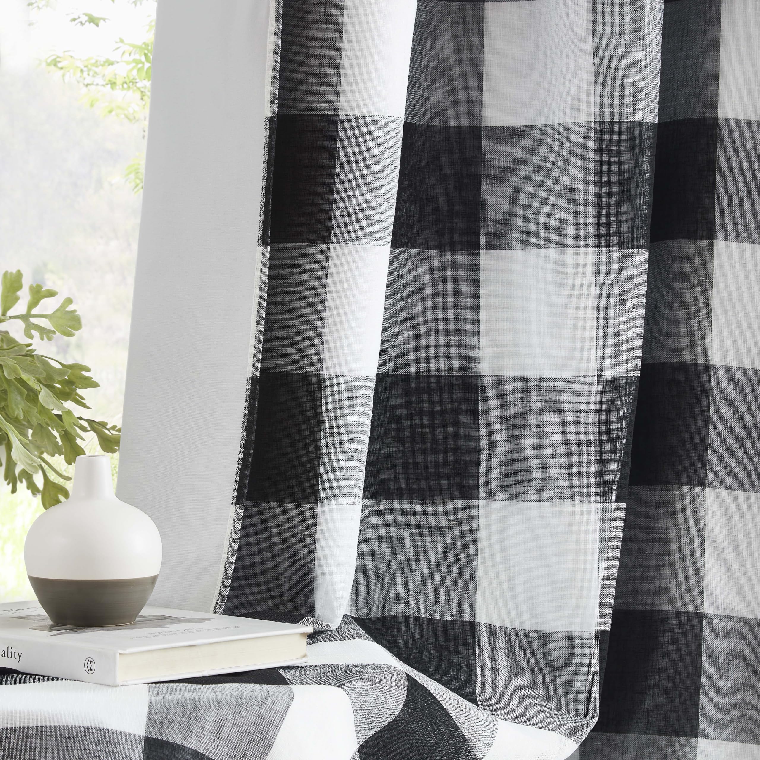 Bapawfish Black White Buffalo Plaid Full Blackout Window Curtain Panels 72 Inches,Farmhouse Checkered Geo Drapes with Darkening Liners,Grommet Energy Efficient Window Treatment for Bedroom,40"Wx72"Lx2