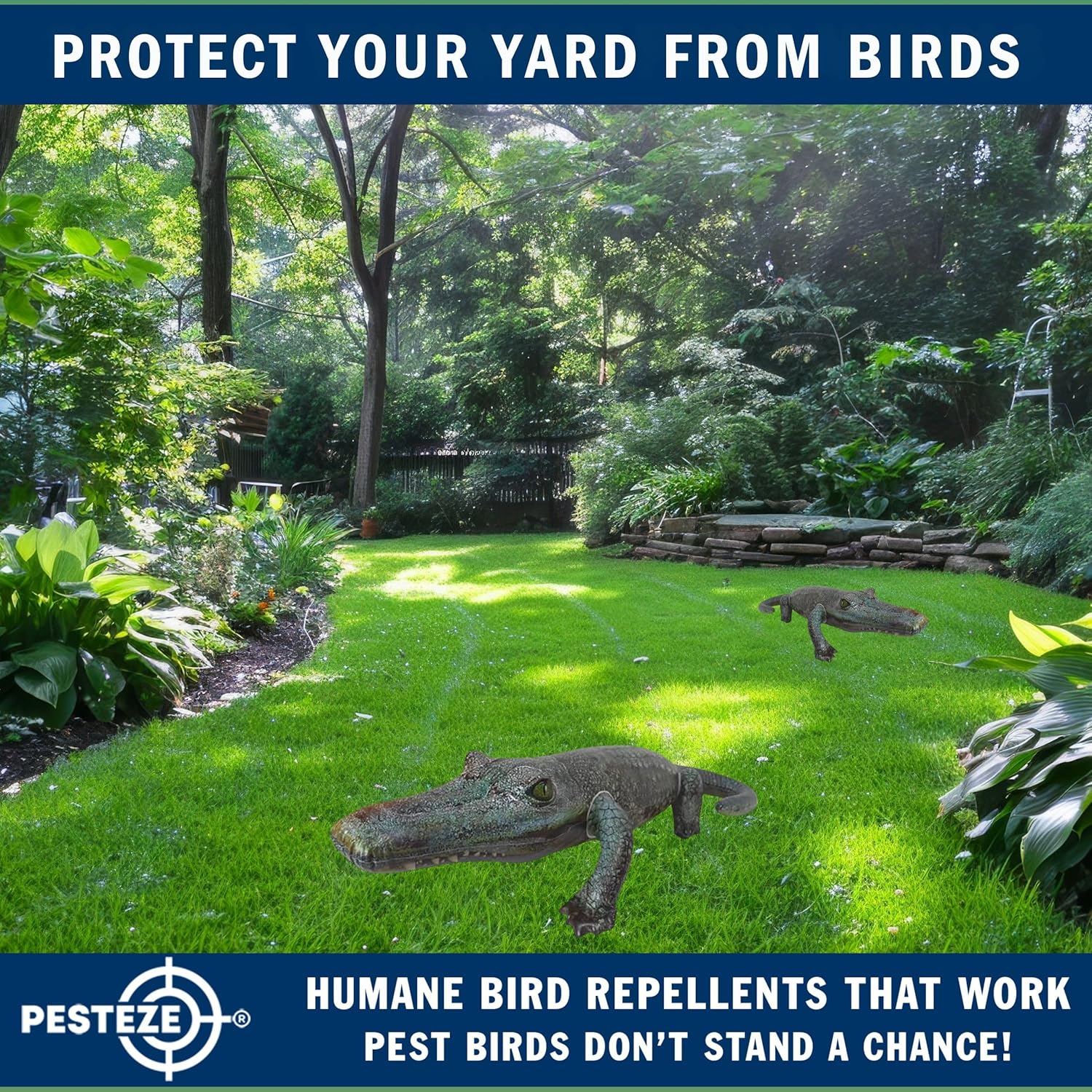 PESTEZE 49 Inch Realistic Inflatable Alligator [1 Pack] Scares Pest Birds Like Woodpeckers, Sparrows, Pigeons, Crows, Gulls & Critters from Pools & Yards Without Harming Them to Protect Property