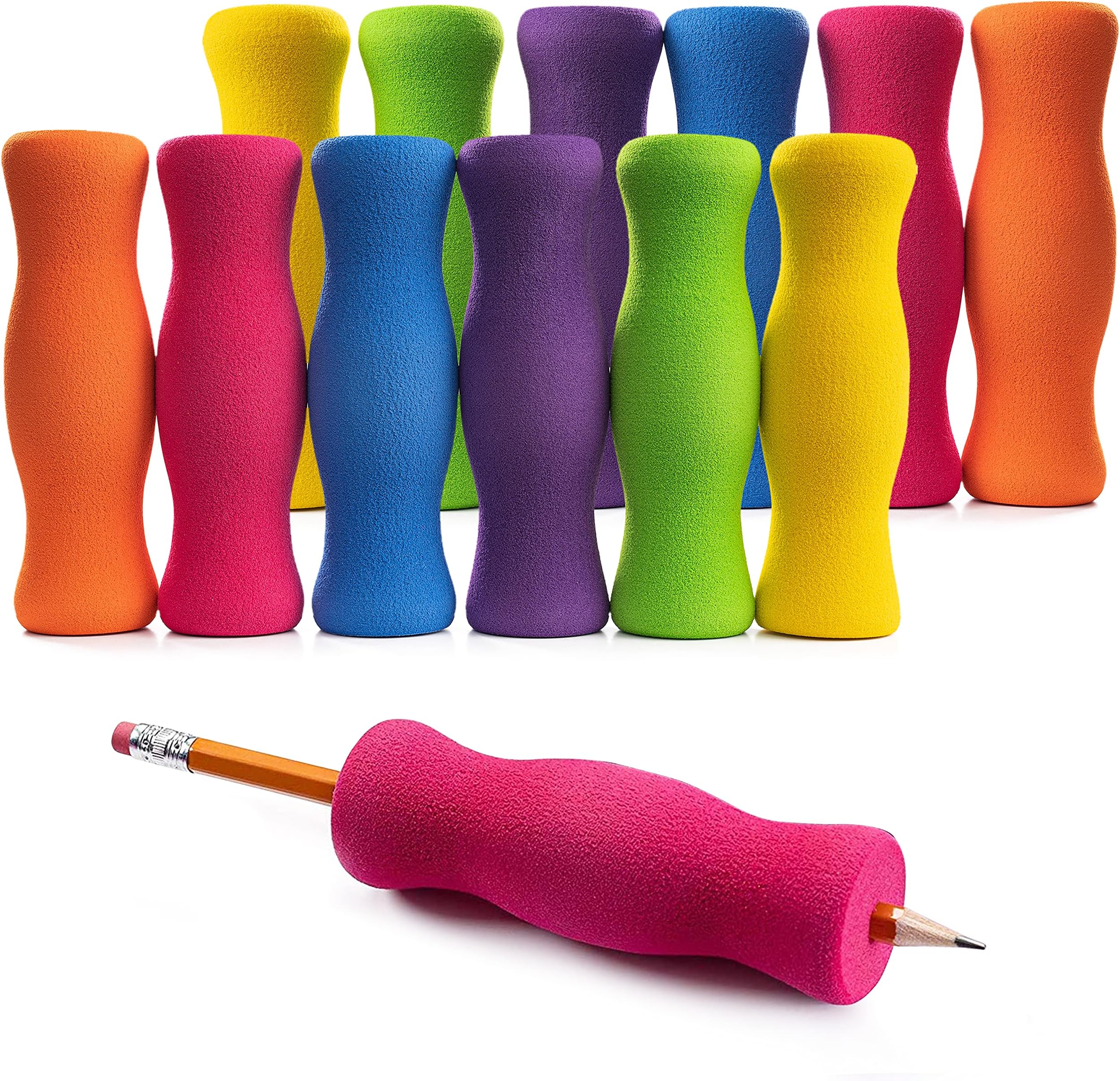 Special Supplies Long Foam Pencil Grips for Kids Adults Colorful, Cushioned Holders for Handwriting, Drawing, Coloring | Ergonomic Right or Left-Handed Use | Reusable (12)