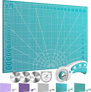 Miuzei Base de Corte A2 con Cutter Circular,Tapete de Corte,Alfombrilla de corte grande, resistente a los cortes, autocurativa, perfecta para coser, manualidades, patchwork. 45x60cm,Cian