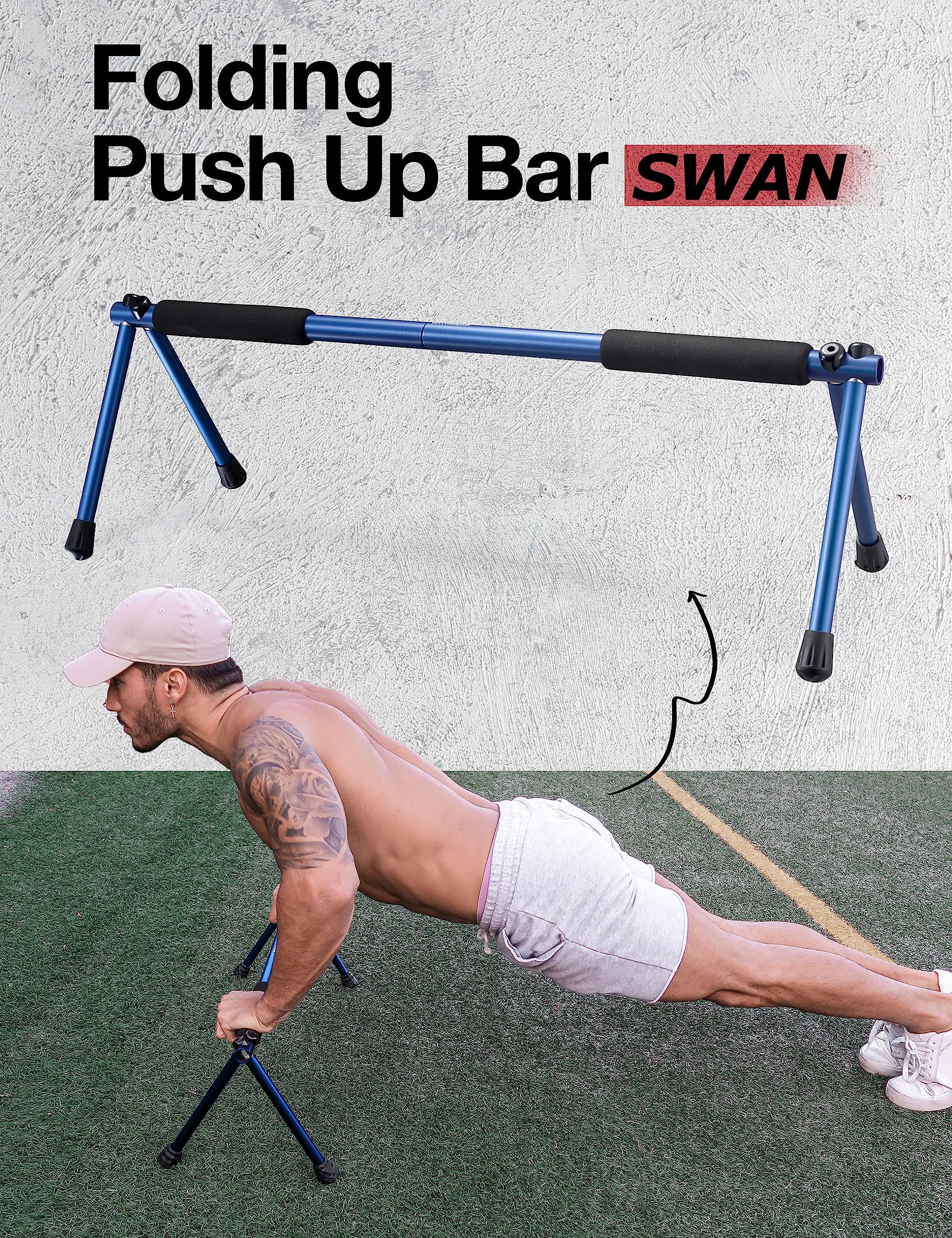 Barra de empuje plegable, portátil y ligera, resistente, de metal de duraluminio y barra parallette para interiores y exteriores, para hombres y mujeres